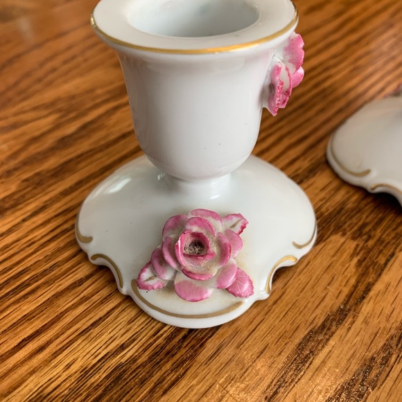 Dresden porcelain candlestick , gold and roses details, made in West Germany, - Picture 3 of 5